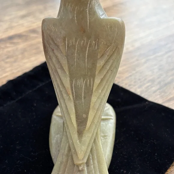 Vintage Carved Stone Bird Sculpture with Chinese Marking on Base